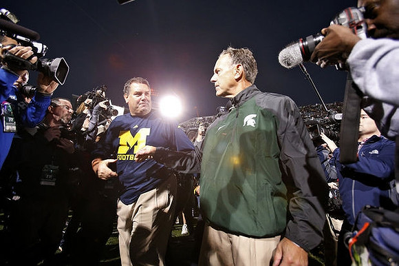 Brady Hoke and Michigan State Head Coach Mark Dantonio