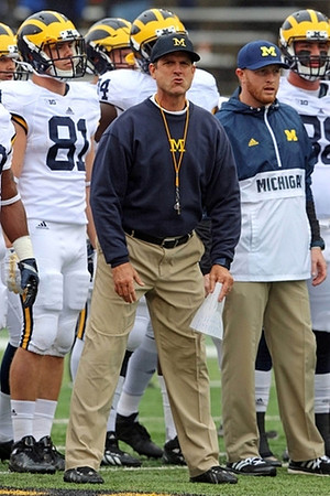 Michael Jocz (81), Jim Harbaugh, and Jay Harbaugh