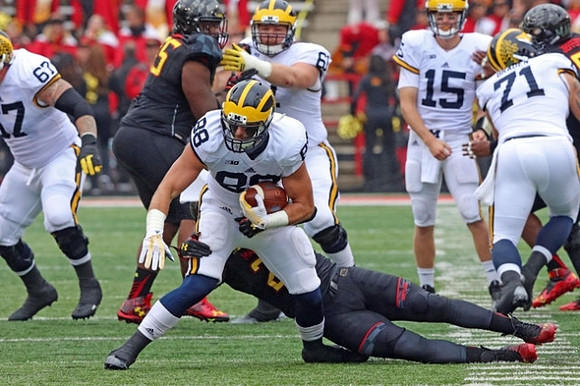 Kyle Kalis (67), Jake Butt (88), Graham Glasgow (61), Jake Rudock (15), and Ben Braden (71)