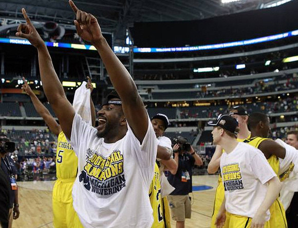 Eso Akunne (5), Corey Person (32), Glenn Robinson III (1), Spike Albrecht (2), Blake McLimans (22), and Caris LeVert (23)