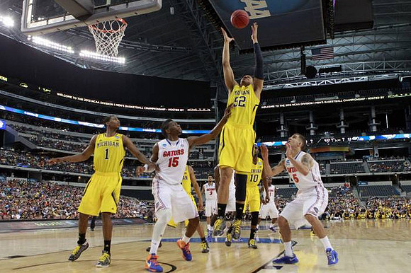 Glenn Robinson III (1), Jordan Morgan (52), and Tim Hardaway Jr. (10)
