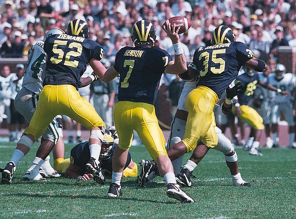 Drew Henson (7), Chris Ziemann (52), Jerame Tuman (80), Ray Jackson (35), and Marcus Knight (85)
