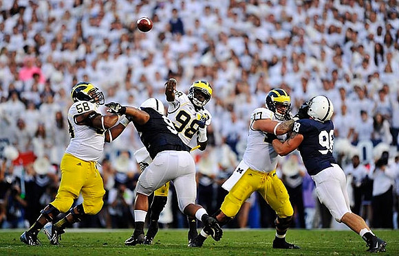 Chris Bryant (58), Devin Gardner (98), and Taylor Lewan (77)