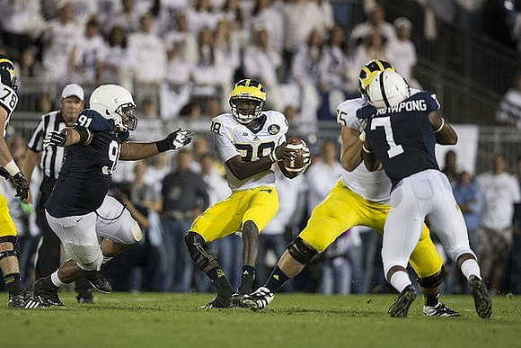 Erik Magnuson (78), Devin Gardner (98), and Michael Schofield (75)