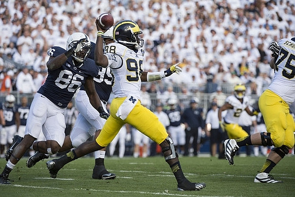 Devin Gardner (98), Jeremy Gallon (21), and Michael Schofield (75)