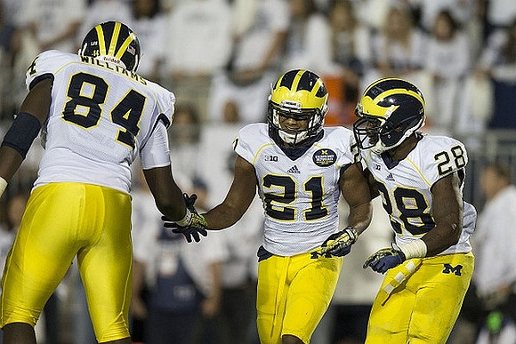 A.J. Williams (84), Jeremy Gallon (21), and Fitzgerald Toussaint (28)