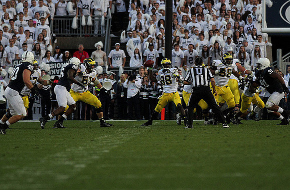 Kyle Kalis (67), Graham Glasgow (61), Devin Gardner (98), and Chris Bryant (58)