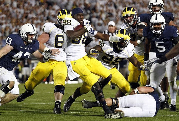 Graham Glasgow (61), Devin Gardner (98), Fitzgerald Toussaint (28), and Michael Schofield (75)