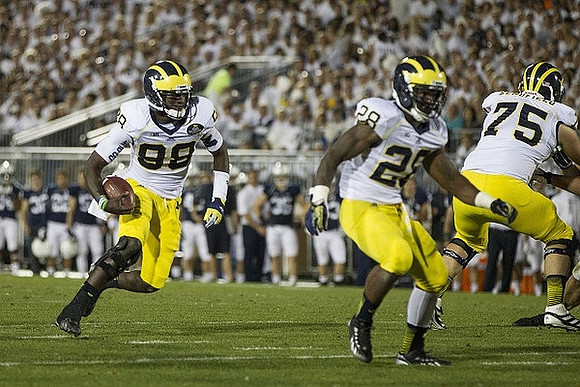 Devin Gardner (98), Fitzgerald Toussaint (28), and Michael Schofield (75)