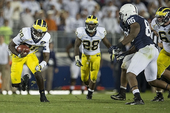 Devin Gardner (98), Fitzgerald Toussaint (28), and Graham Glasgow (61)