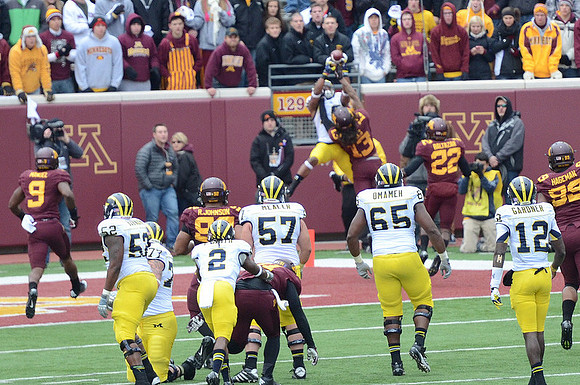 Ricky Barnum (52), Vincent Smith (2), Elliott Mealer (57), Patrick Omameh (65), and Devin Gardner (12)