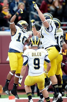 Jeremy Gallon (10), Drew Dileo (9), Mike Kwiatkowski (81), and Devin Gardner (12)