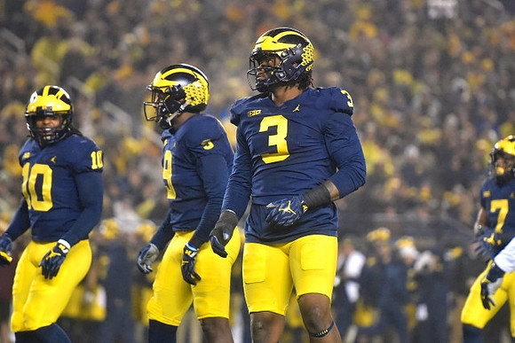 Devin Bush (10), Mike McCray (9), Rashan Gary (3), and Khaleke Hudson (7)