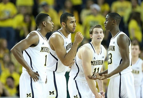Glenn Robinson III (1), Jordan Morgan (52), Nik Stauskas (11), and Caris LeVert (23)