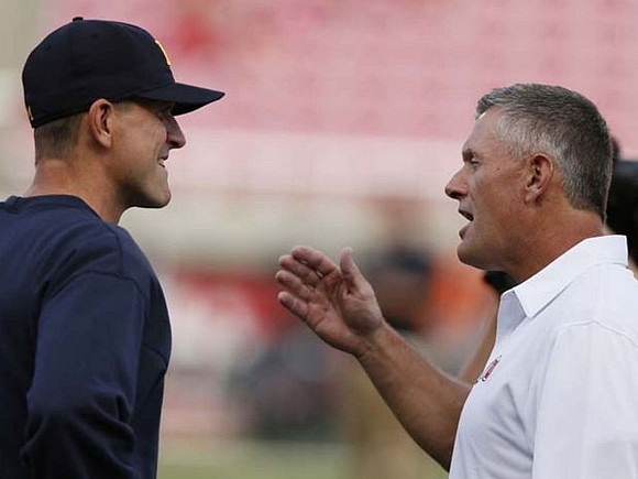 Jim Harbaugh and Utah Head Coach Kyle Whittingham