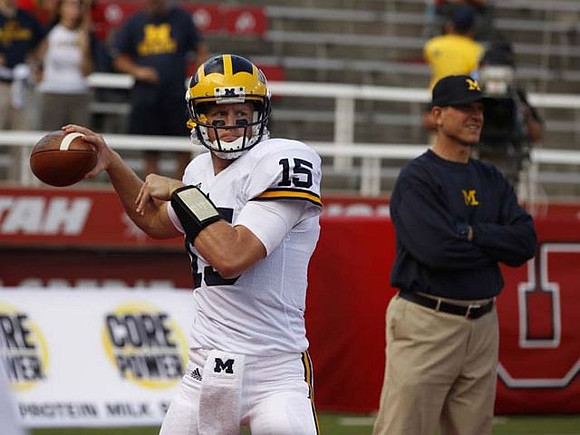 Jake Rudock (15) and Jim Harbaugh