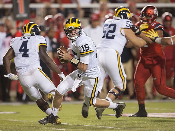 De'Veon Smith (4), Jake Rudock (15), and Mason Cole (52)