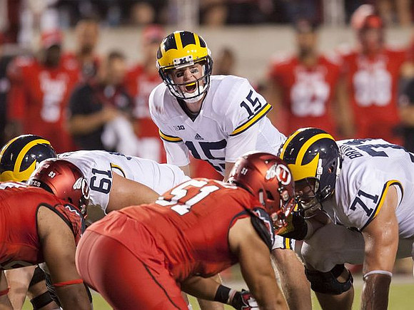 Graham Glasgow (61), Jake Rudock (15), and Ben Braden (71)