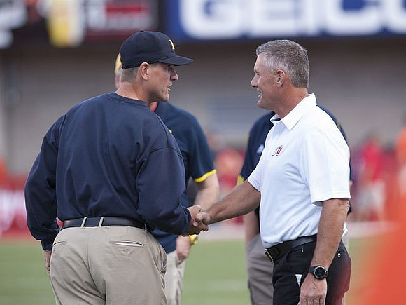 Jim Harbaugh and Utah Head Coach Kyle Whittingham