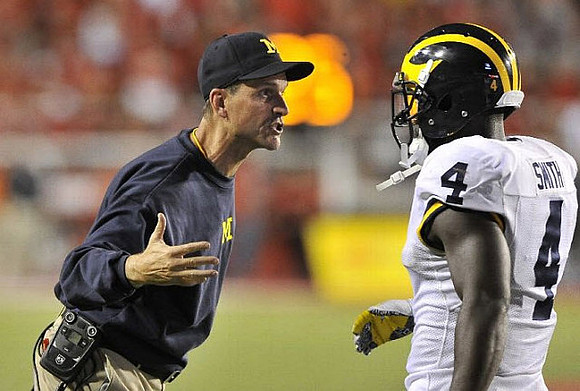 Jim Harbaugh and De'Veon Smith (4)