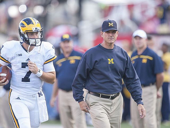 Shane Morris (7) and Jim Harbaugh
