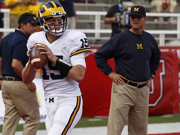 Jake Rudock (15) and Jim Harbaugh
