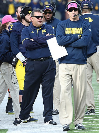 Shane Morris (7), Brady Hoke, and Doug Nussmeier