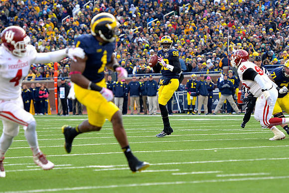 Devin Funchess (1), Devin Gardner (98), and Ben Braden (71)
