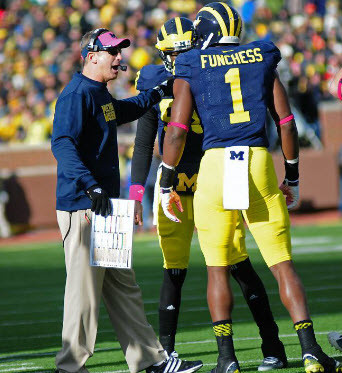 Doug Nussmeier, Devin Gardner (98), and Devin Funchess (1)
