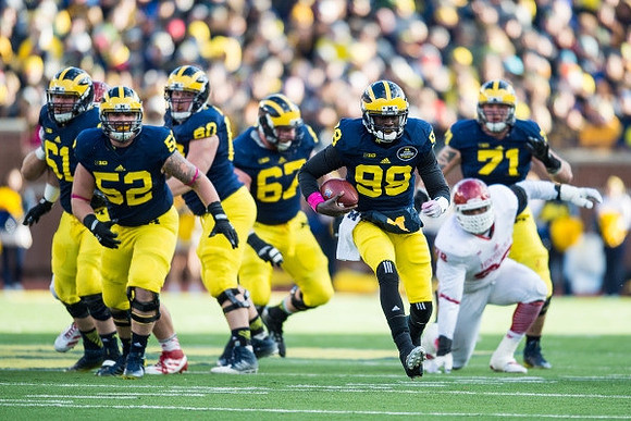 Graham Glasgow (61), Mason Cole (52), Jack Miller (60), Devin Gardner (98), and Ben Braden (71)