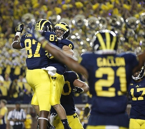 Devin Funchess (87), Drew Dileo (9), Jeremy Gallon (21), and Jeremy Jackson (17)