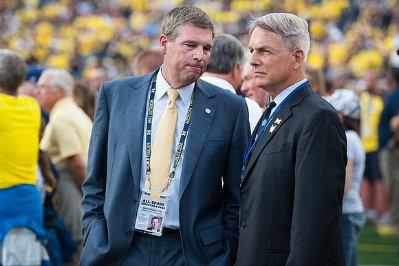 David Brandon and Mark Harmon - Dedication of Tom Harmon (98) Jersey