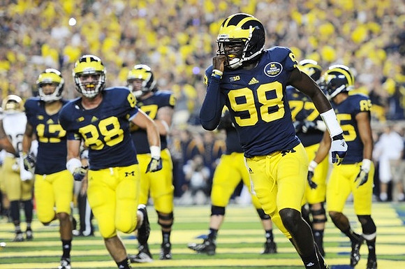 Jeremy Jackson (17), Jake Butt (88), Devin Gardner (98), Taylor Lewan (77), and Joe Reynolds (85)