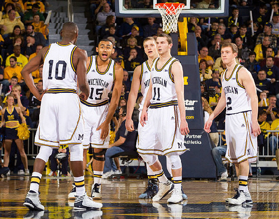 Tim Hardaway Jr. (10), Jon Horford (15), Max Bielfeldt (44), Nik Stauskas (11), and Spike Albrecht (2)
