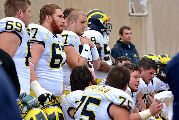 Erik Gunderson (69), Kyle Kalis (67), Chris Bryant (58), Michael Schofield (75), Graham Glasgow (61), and Taylor Lewan (77)