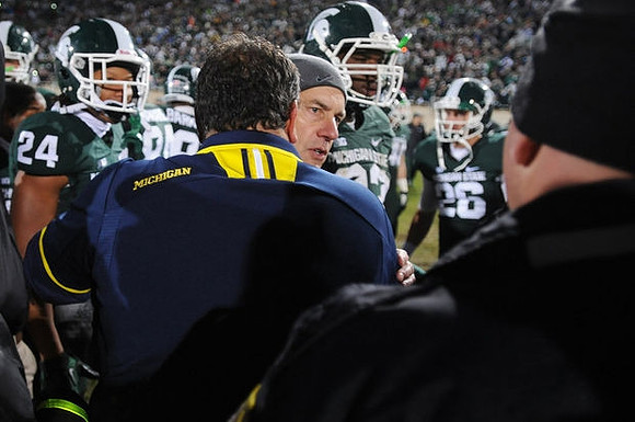 Brady Hoke and Michigan State Head Coach Mark Dantonio