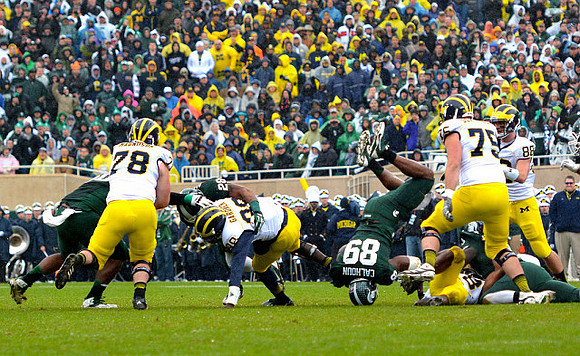 Erik Magnuson (78), Devin Gardner (98), Fitzgerald Toussaint (28), Michael Schofield (75), and Jake Butt (88)