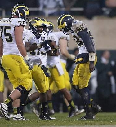 Michael Schofield (75), Jeremy Gallon (21), Devin Gardner (98), Joe Reynolds (85), and Kyle Kalis (67)