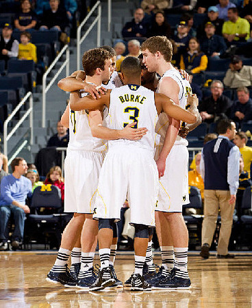 Jordan Morgan (52), Trey Burke (3), Evan Smotrycz (23), and Tim Hardaway Jr. (10)