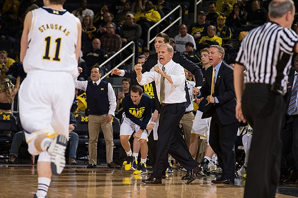 Nik Stauskas (11), John Beilein, and Jeff Meyer