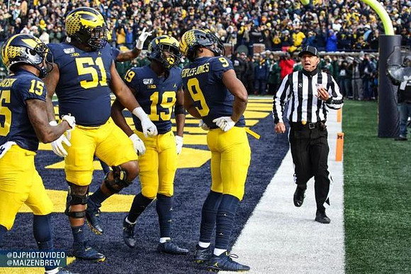 Giles Jackson (15), Cesar Ruiz (51), Mike Sainristil (19), and Donovan Peoples-Jones (9)