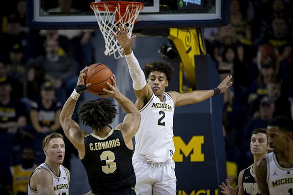 Ignas Brazdeikis (13), Jordan Poole (2), and Charles Matthews (1)