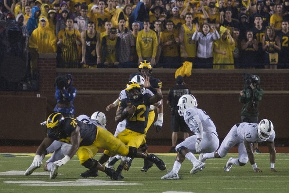 Juwann Bushell-Beatty (76), Karan Higdon (22), and Patrick Kugler (57)