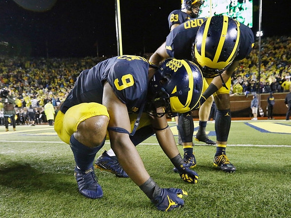 Donovan Peoples-Jones (9), Kekoa Crawford (1), and Zach Gentry (83)