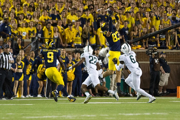 Donovan Peoples-Jones (9) and Zach Gentry (83)