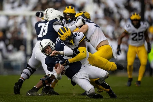 David Ojabo (55), Mike Morris (90), and Junior Colson (25)