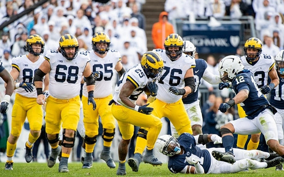 Luke Schoonmaker (86), Andrew Vastardis (68), Zak Zinter (65), Hassan Haskins (25), Ryan Hayes (76), and Erick All (83)