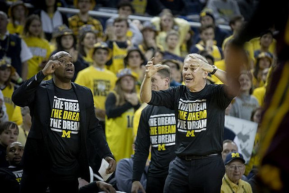 Deandre Haynes, Luke Yaklich, and John Beilein