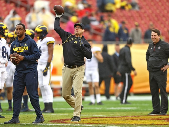 Jim Harbaugh and South Carolina Head Coach Will Muschamp