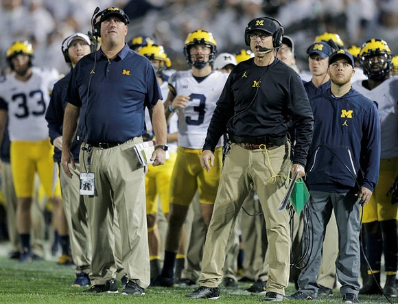 Greg Frey, Quinn Nordin (3), and Jim Harbaugh